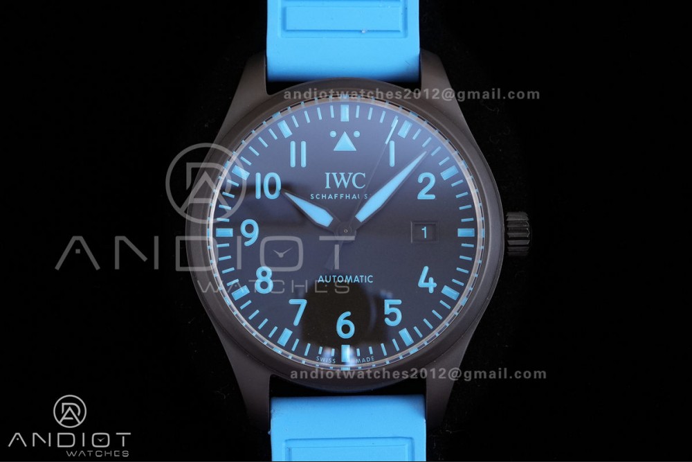 IWC Pilot 41 Top Gun Ceramic IW328107 M+F Best Edition on Blue Rubber Strap MIYOTA 9015 — photo 3