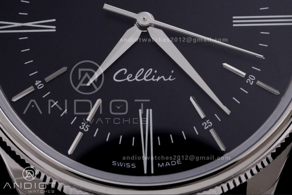 Cellini 50509 SS KZF 1:1 Best Edition Black Dial Stick Markers on Black Leather Strap SA3132 — photo 4