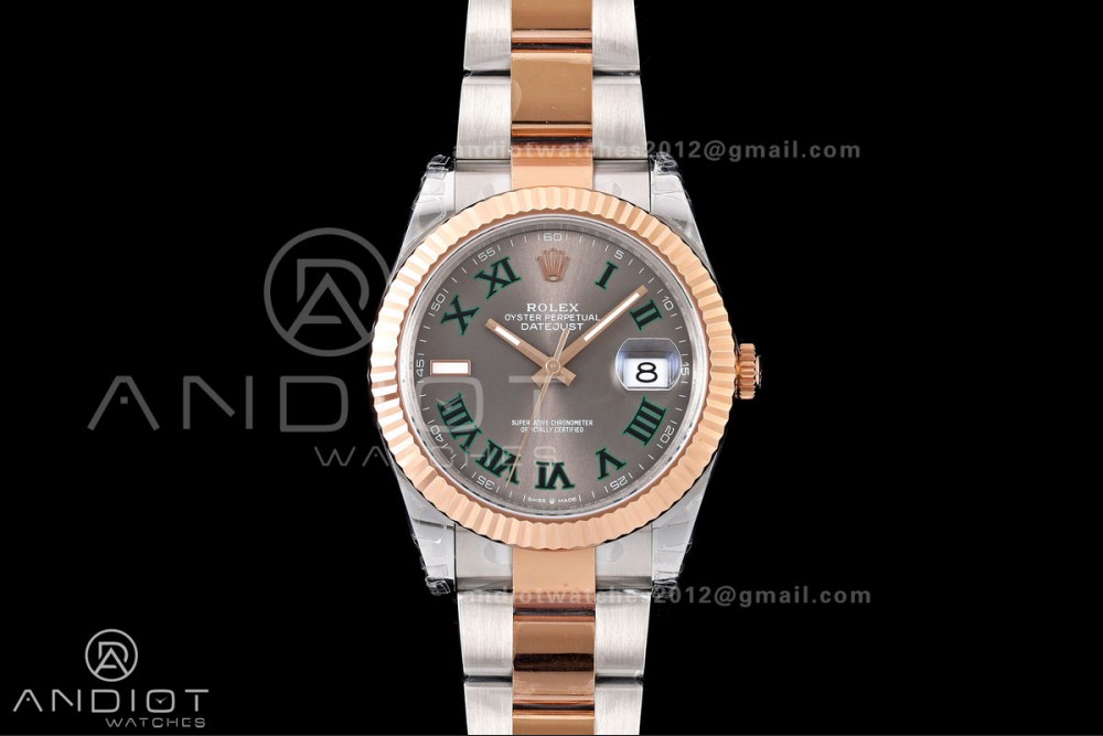 DateJust 41 126331 SS/RG VSF 1:1 Best Edition Gray Dial Green Roman on Oyster Bracelet VS3235 V2s — photo 3
