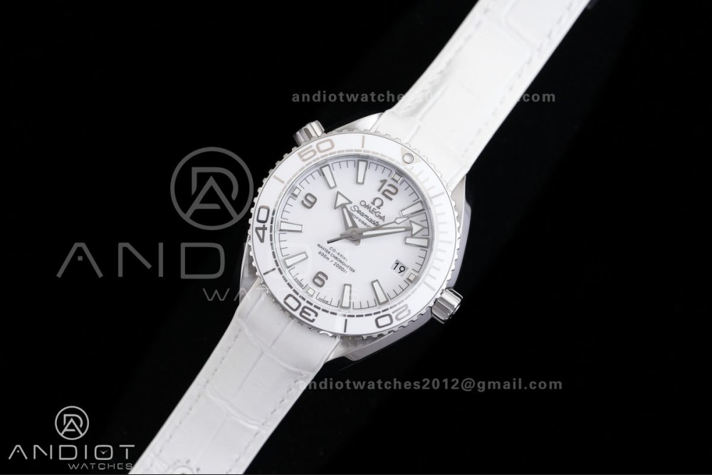 Planet Ocean 39.5mm White Ceramic Bezel SS VSF 1:1 Best Edition White Dial On White Rubber Strap Super Clone Asian 8800 — photo 2