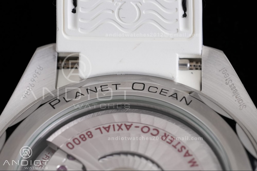 Planet Ocean 39.5mm White Ceramic Bezel SS VSF 1:1 Best Edition White Dial On White Rubber Strap Super Clone Asian 8800 — photo 13