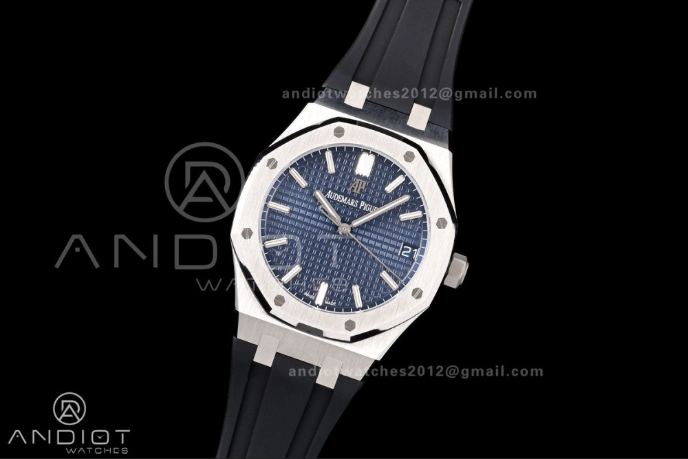 Royal Oak 15500 SS OCTA 1:1 Best Edition Blue Dial on Black Rubber Strap JH4302 Super Clone (Free Sprung) — photo 2