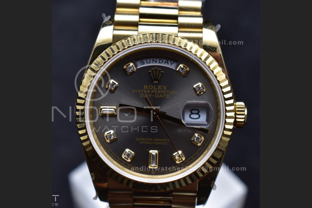 DayDate 36 YG QF Best Edition 904L Steel Grey Dial with Square Diamond on President Bracelet vr3255 V5 (Gain Weight) — photo 3