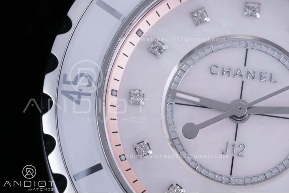J12 33mm HTF 1:1 Best Edition White Korea Ceramic Cream Diamonds Dial on Bracelet Swiss Quartz — photo 5