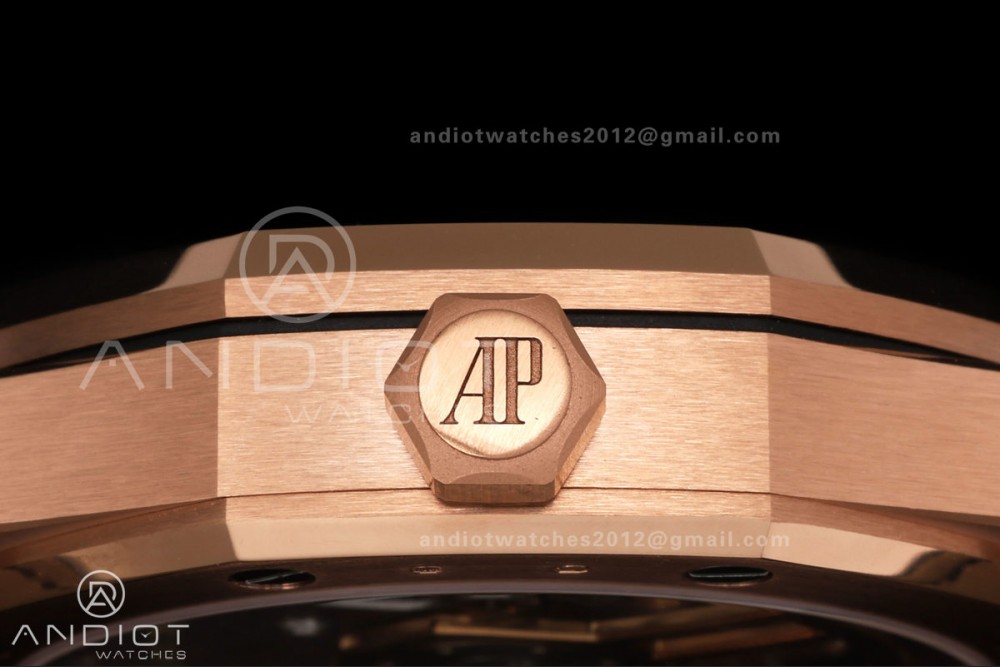 Royal Oak 41mm 15500 RG DDF 1:1 Best Edition Black Dial on Black Leather Strap DD4302 Super Clone (Weighted) — photo 8