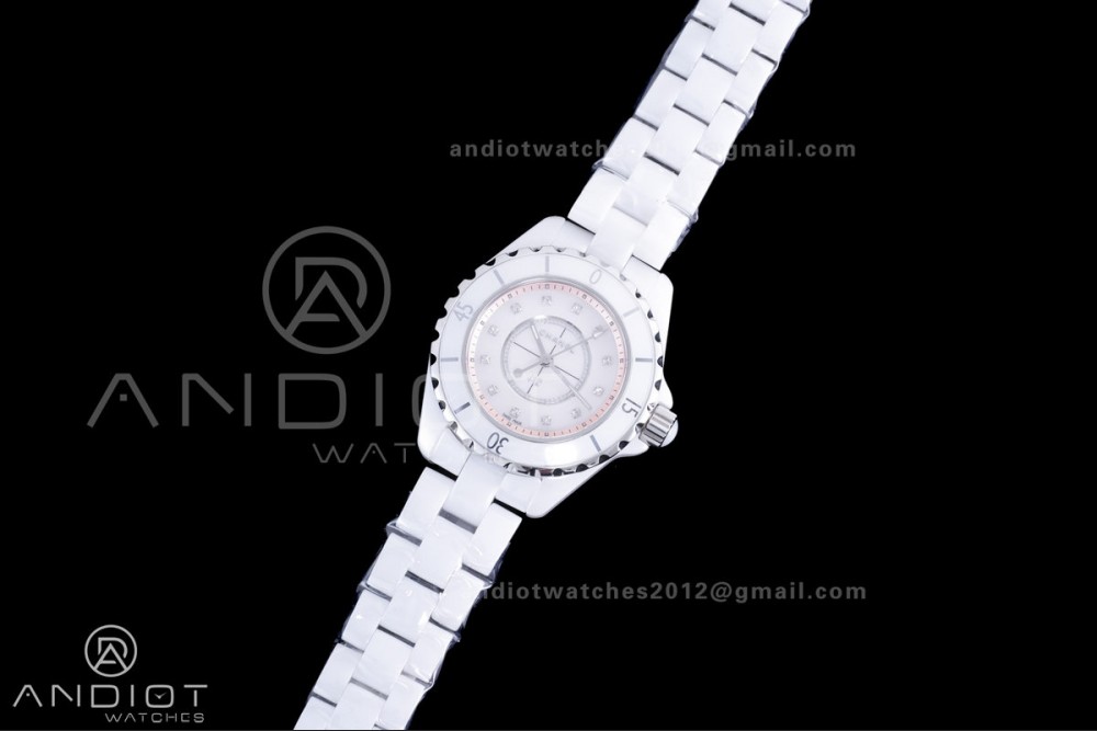 J12 33mm HTF 1:1 Best Edition White Korea Ceramic Cream Diamonds Dial on Bracelet Swiss Quartz — photo 2