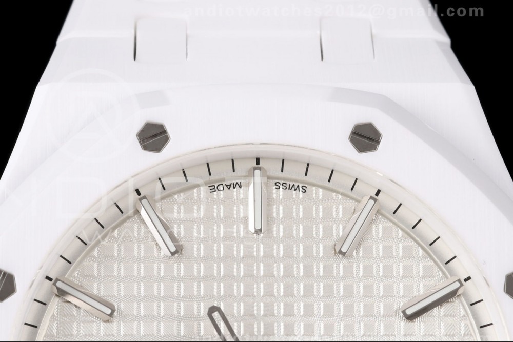 Royal Oak 41mm 15500 White Ceramic ZF White Dial on White Ceramic Bracelet SA4302 Super Clone (Free Sprung) — photo 7