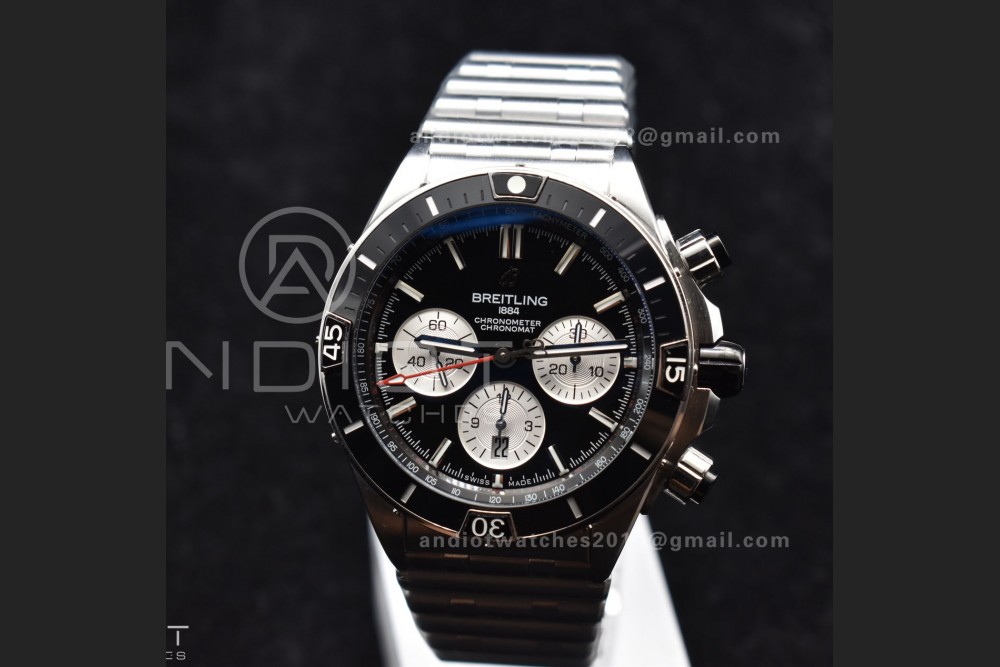 Chronomat B01 44mm SS BLSF 1:1 Best Edition Black Dial on SS Bracelet A7750 — photo 2