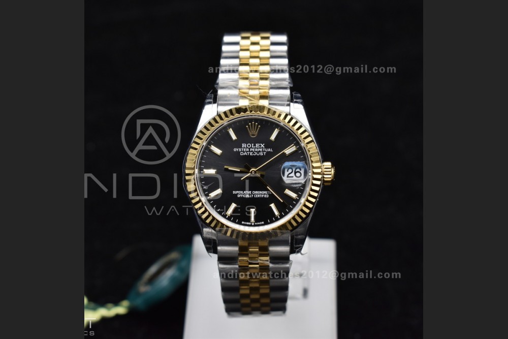 DateJust 31 Ladies 278273 GSF 316L Steel Black Dial Stick Markers on YG President Bracelet — photo 2