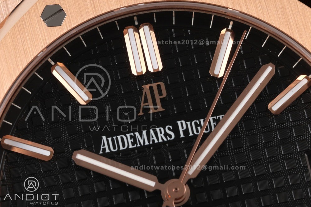 Royal Oak 41mm 15500 RG DDF 1:1 Best Edition Black Dial on Black Leather Strap DD4302 Super Clone (Weighted) — photo 4
