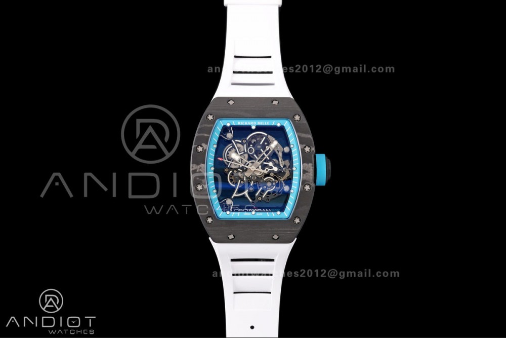RM055 Black NTPT A9F 1:1 Best Edition Blue Inner Bezel on White Rubber Strap RMUL2 Free Sprung