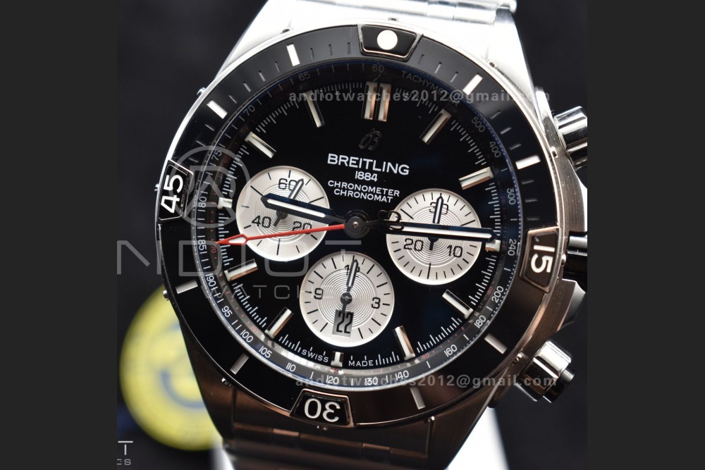 Chronomat B01 44mm SS BLSF 1:1 Best Edition Black Dial on SS Bracelet A7750 — photo 4
