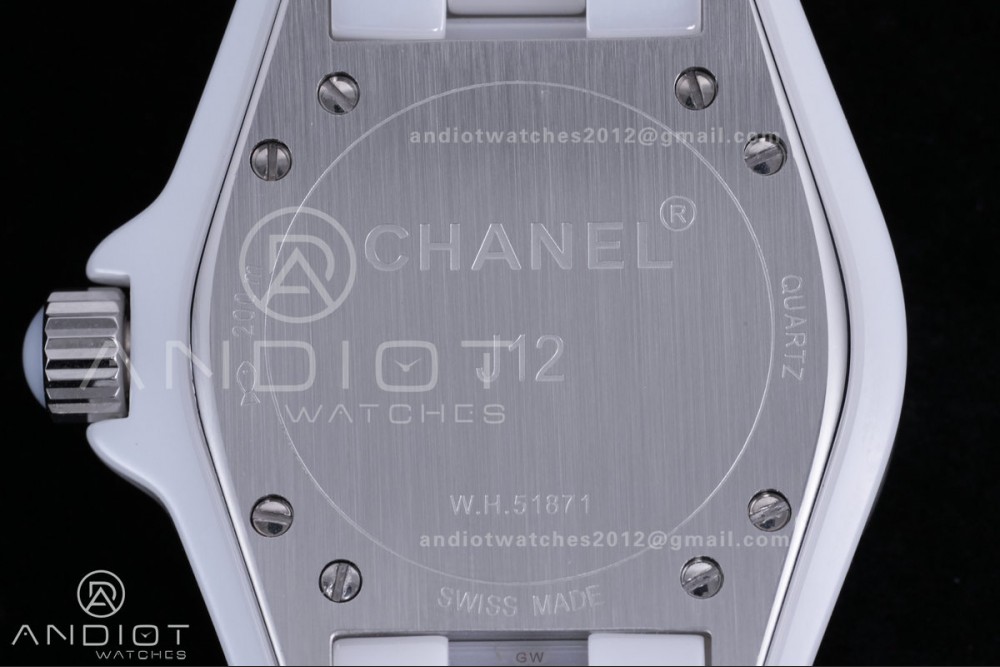J12 33mm HTF 1:1 Best Edition White Korea Ceramic White Dial Blue Markers on Bracelet Swiss Quartz — photo 7