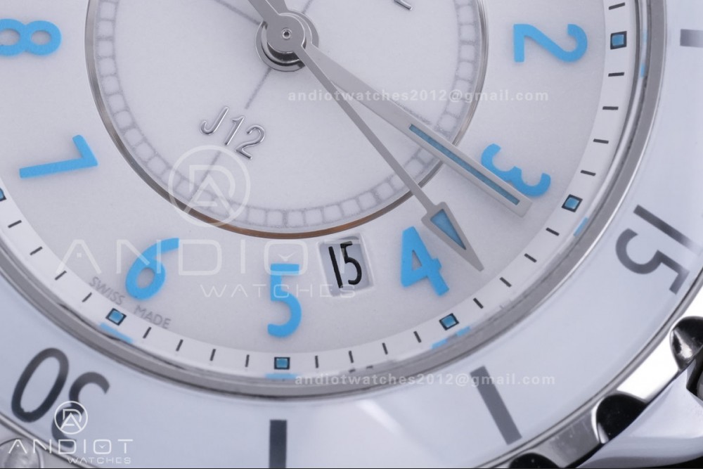 J12 33mm HTF 1:1 Best Edition White Korea Ceramic White Dial Blue Markers on Bracelet Swiss Quartz — photo 5