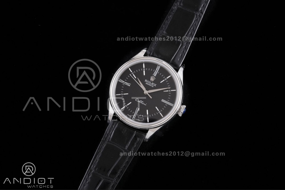 Cellini 50509 SS KZF 1:1 Best Edition Black Dial Stick Markers on Black Leather Strap SA3132 — photo 2