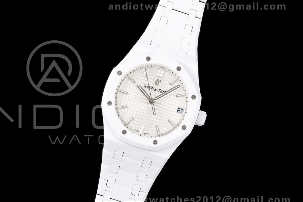 Royal Oak 41mm 15500 White Ceramic ZF White Dial on White Ceramic Bracelet SA4302 Super Clone (Free Sprung) — photo 2