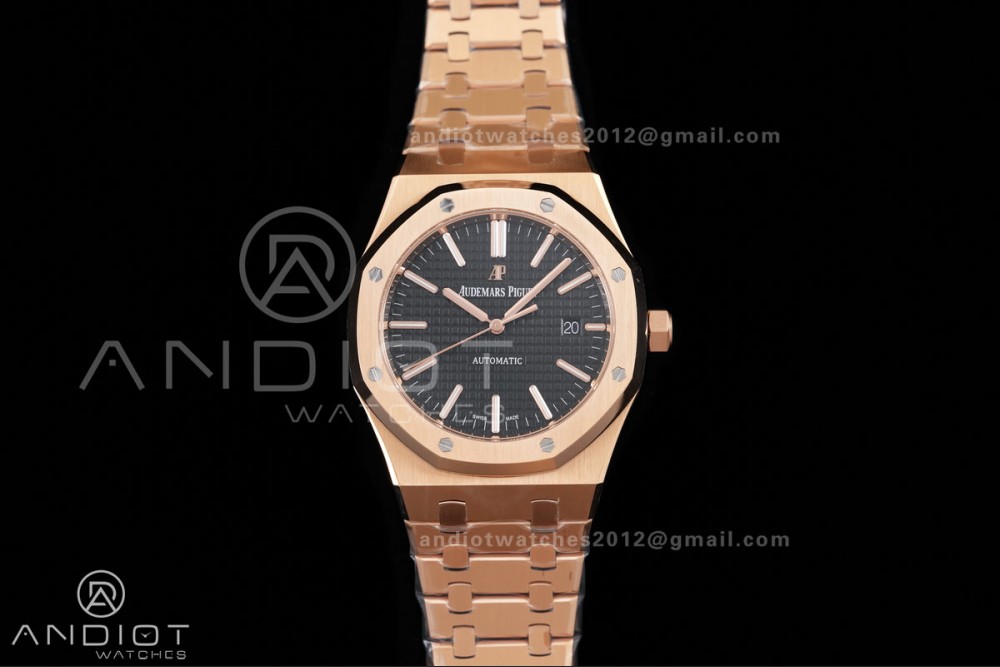 Royal Oak 41mm 15400 RG ZF 1:1 Best Edition Black Textured Dial on RG Bracelet V2 SA3120 Super Clone