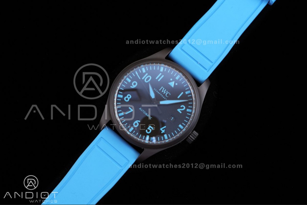 IWC Pilot 41 Top Gun Ceramic IW328107 M+F Best Edition on Blue Rubber Strap MIYOTA 9015 — photo 2