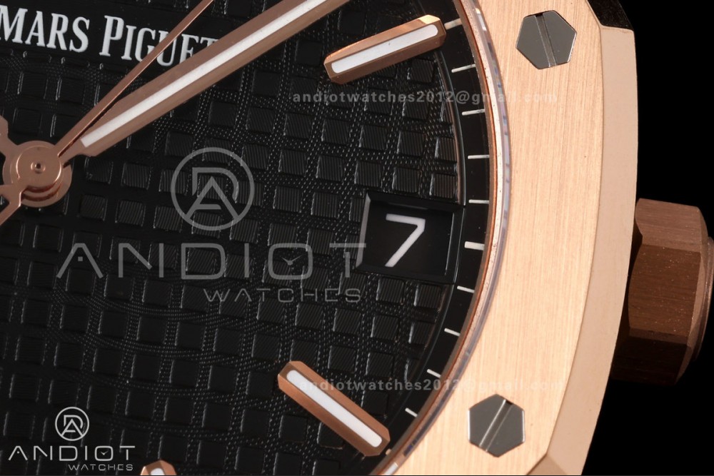 Royal Oak 41mm 15500 RG DDF 1:1 Best Edition Black Dial on Black Leather Strap DD4302 Super Clone (Weighted) — photo 6