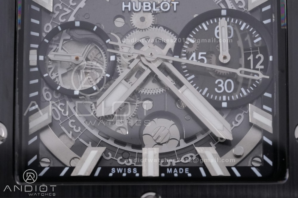 Square Bang Unico 42mm Titanium BBF 1:1 Best Edition Skeleton Dial Ceramic Bezel on Black Rubber Strap A1280 — photo 4