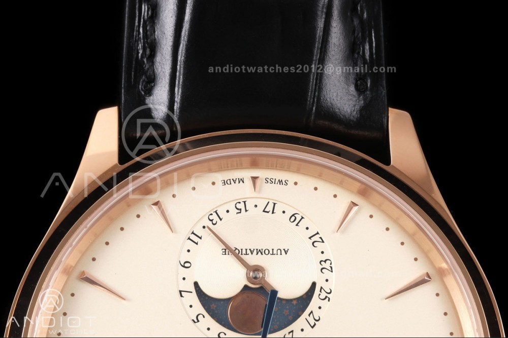 Master Ultra Thin Moon RG RZF 1:1 Best Edition Cream Dial on Black Leather Strap SA925 Super Clone — photo 6