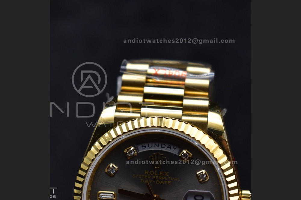 DayDate 36 YG QF Best Edition 904L Steel Grey Dial with Square Diamond on President Bracelet vr3255 V5 (Gain Weight) — photo 5