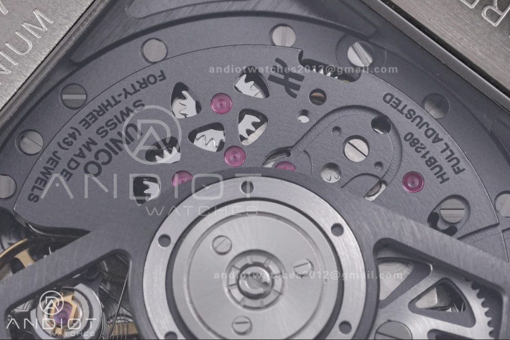 Square Bang Unico 42mm Titanium BBF 1:1 Best Edition Skeleton Dial Ceramic Bezel on Black Rubber Strap A1280 — photo 7