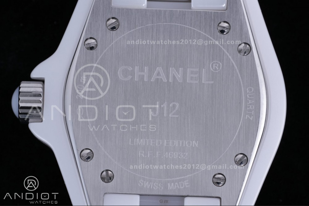 J12 33mm HTF 1:1 Best Edition White Korea Ceramic Cream Diamonds Dial on Bracelet Swiss Quartz — photo 7