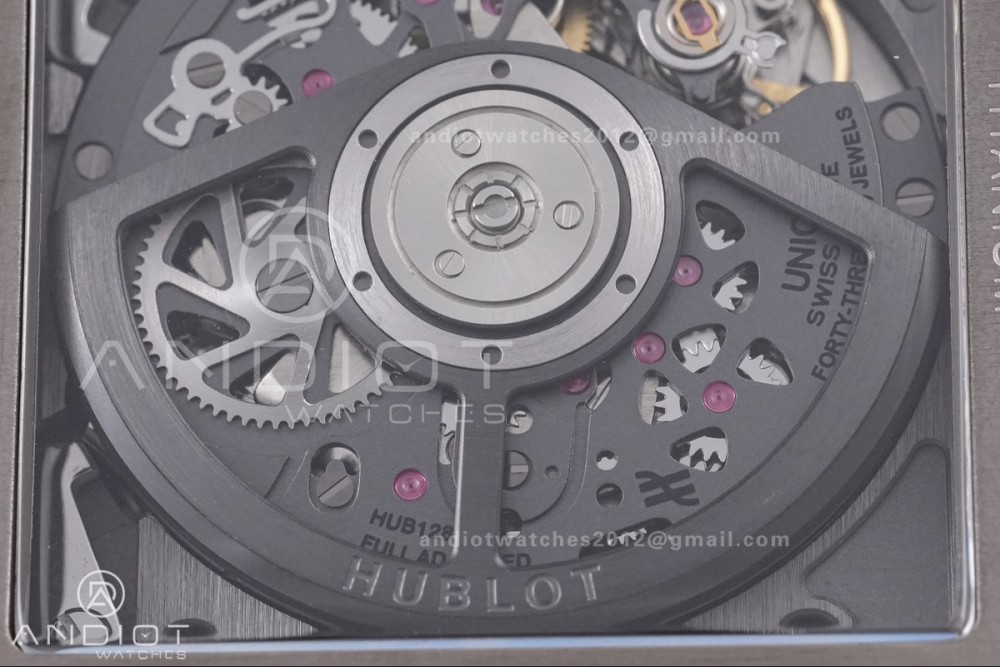 Square Bang Unico 42mm Titanium BBF 1:1 Best Edition Skeleton Dial Ceramic Bezel on Black Rubber Strap A1280 — photo 9