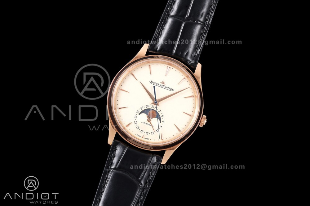 Master Ultra Thin Moon RG RZF 1:1 Best Edition Cream Dial on Black Leather Strap SA925 Super Clone — photo 2