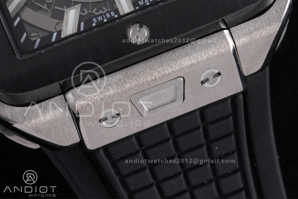 Square Bang Unico 42mm Titanium BBF 1:1 Best Edition Skeleton Dial Ceramic Bezel on Black Rubber Strap A1280 — photo 11