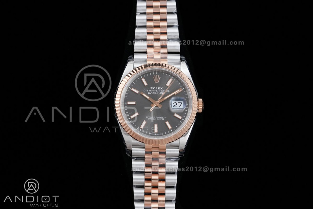 DateJust 36 SS/RG 126231 VSF 1:1 Best Edition 904L Steel Gray Stick Dial on Jubilee Bracelet VS3235