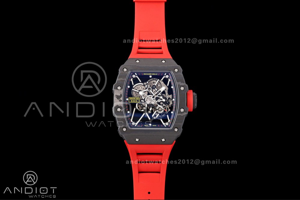 Mille Studio RM035-01 Black NTPT 1:1 Best Edition Skeleton Dial on Red Rubber Strap RMAL3 Super Clone Free Sprung