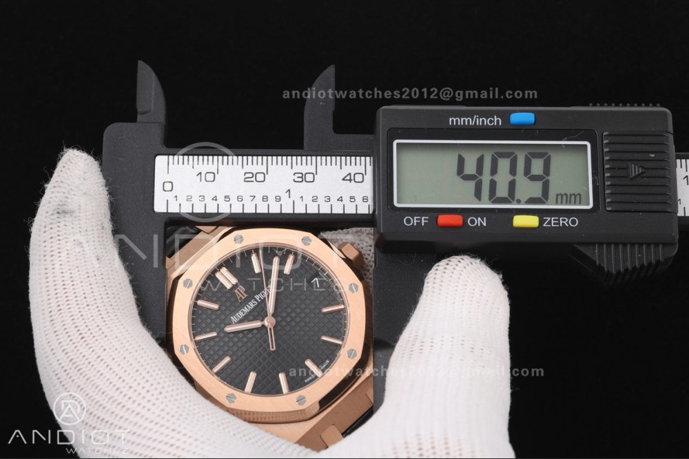 Royal Oak 41mm 15500 RG DDF 1:1 Best Edition Black Dial on Black Leather Strap DD4302 Super Clone (Weighted) — photo 25