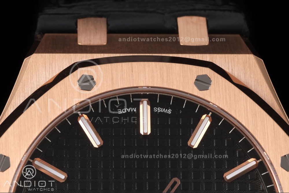 Royal Oak 41mm 15500 RG DDF 1:1 Best Edition Black Dial on Black Leather Strap DD4302 Super Clone (Weighted) — photo 7