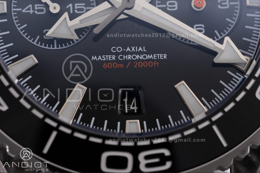 Planet Ocean 600M Chrono SS N1F 1:1 Best Edition Black Dial on Black Rubber Strap A9900 — photo 5