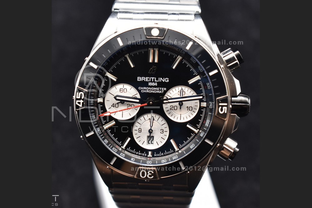 Chronomat B01 44mm SS BLSF 1:1 Best Edition Black Dial on SS Bracelet A7750 — photo 3