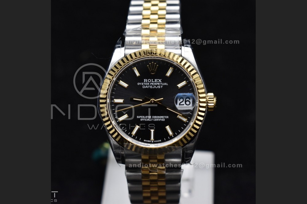DateJust 31 Ladies 278273 GSF 316L Steel Black Dial Stick Markers on YG President Bracelet — photo 3