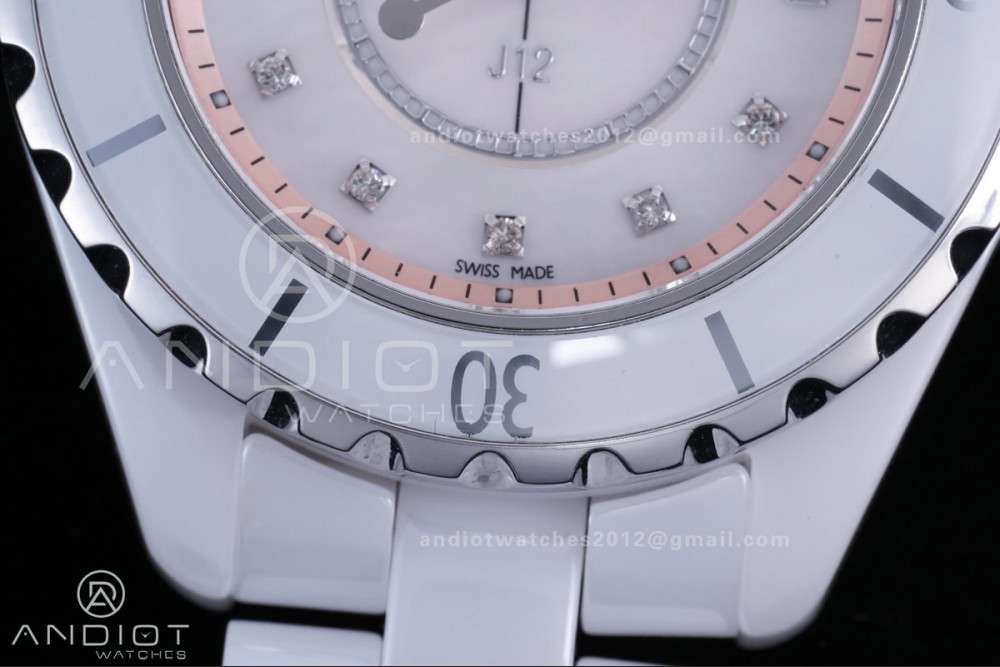 J12 33mm HTF 1:1 Best Edition White Korea Ceramic Cream Diamonds Dial on Bracelet Swiss Quartz — photo 4