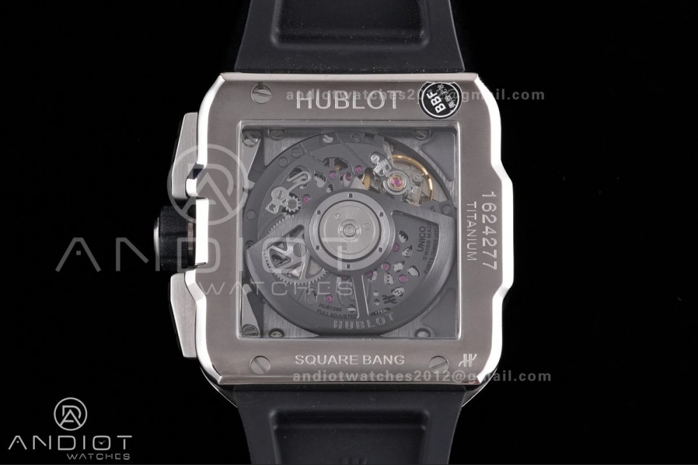 Square Bang Unico 42mm Titanium BBF 1:1 Best Edition Skeleton Dial Ceramic Bezel on Black Rubber Strap A1280 — photo 5