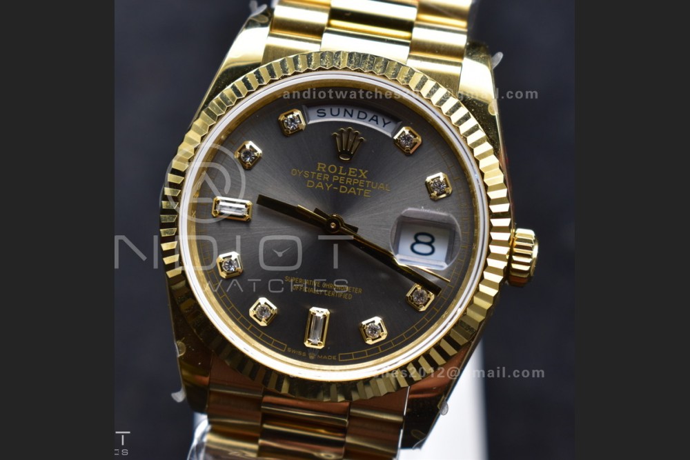 DayDate 36 YG QF Best Edition 904L Steel Grey Dial with Square Diamond on President Bracelet vr3255 V5 (Gain Weight) — photo 4