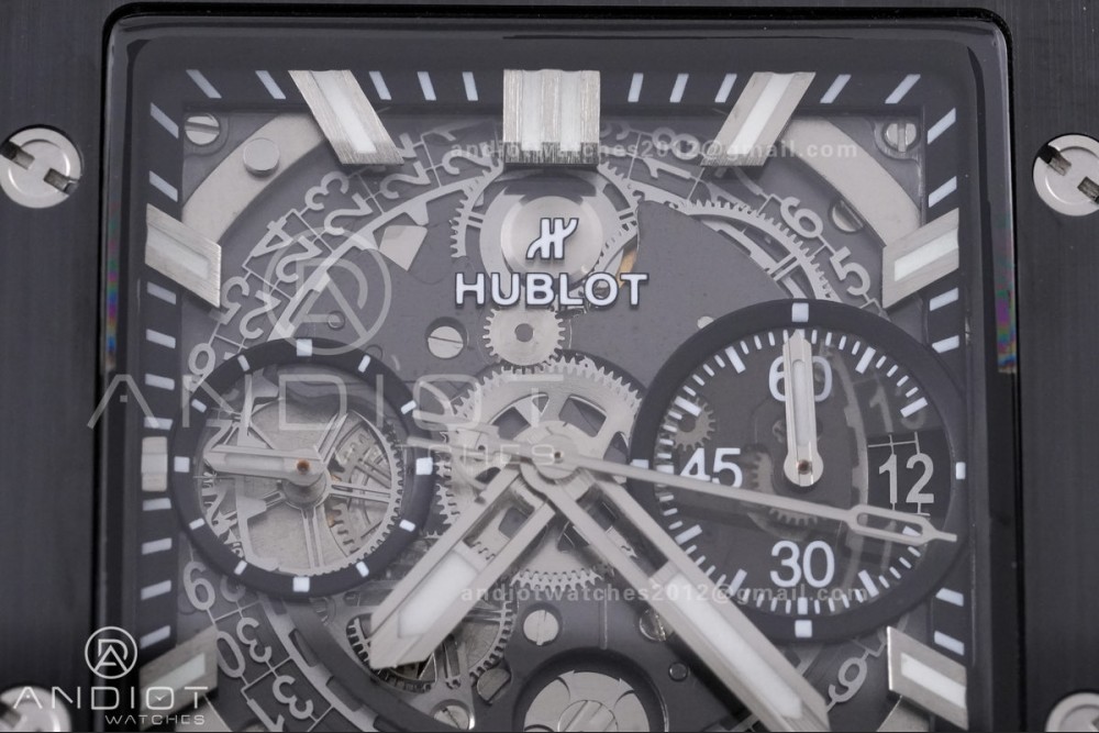 Square Bang Unico 42mm Titanium BBF 1:1 Best Edition Skeleton Dial Ceramic Bezel on Black Rubber Strap A1280 — photo 3