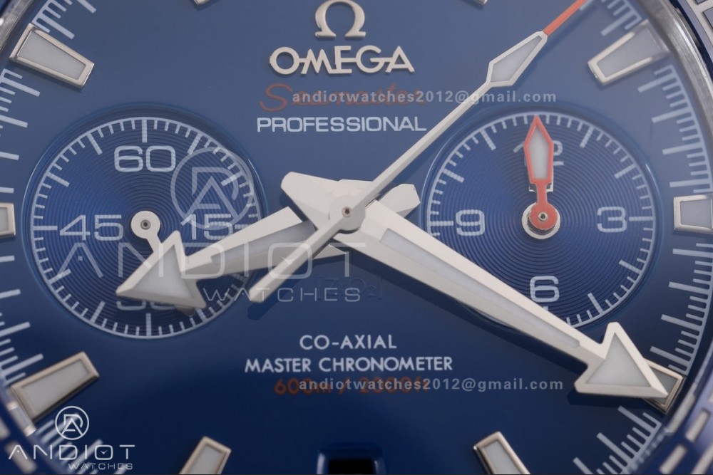 Planet Ocean 600M Chrono SS N1F 1:1 Best Edition Blue Dial on Blue Rubber Strap A9900 — photo 4
