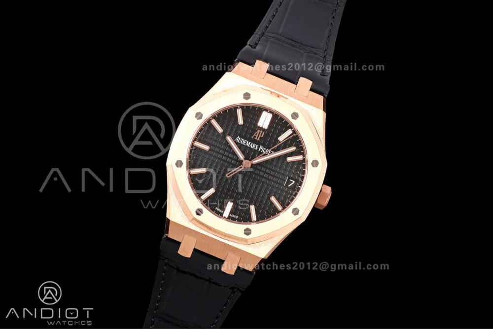 Royal Oak 41mm 15500 RG DDF 1:1 Best Edition Black Dial on Black Leather Strap DD4302 Super Clone (Weighted) — photo 2