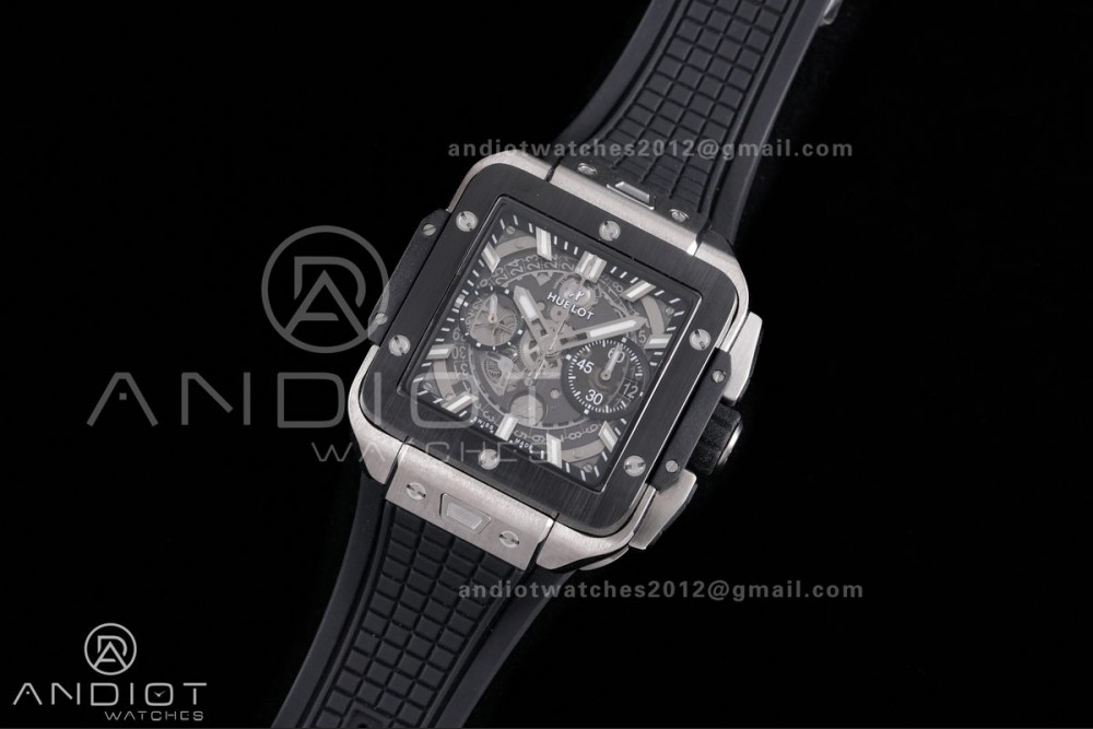 Square Bang Unico 42mm Titanium BBF 1:1 Best Edition Skeleton Dial Ceramic Bezel on Black Rubber Strap A1280 — photo 2